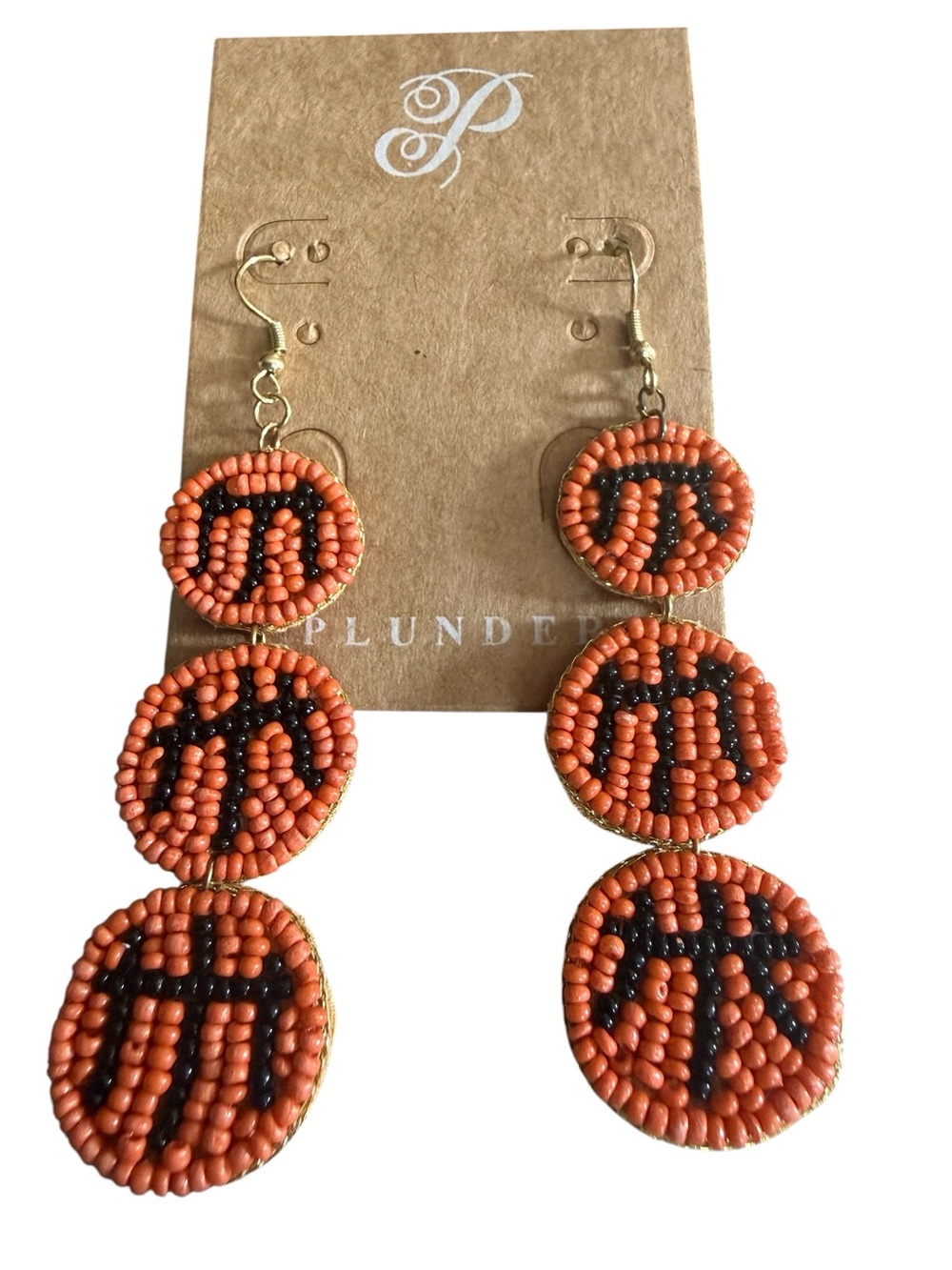 Plunder Orange and Black Triple-Drop Beaded Earrings